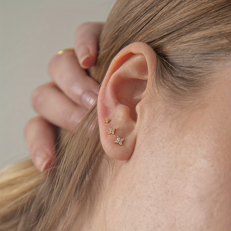 Delicate Flower Stud Earrings with Zirconia Inlay for Women